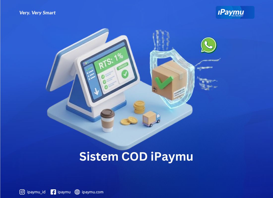 Ilustrasi paket 3D dengan perisai keamanan dan notifikasi verifikasi untuk mencegah retur COD